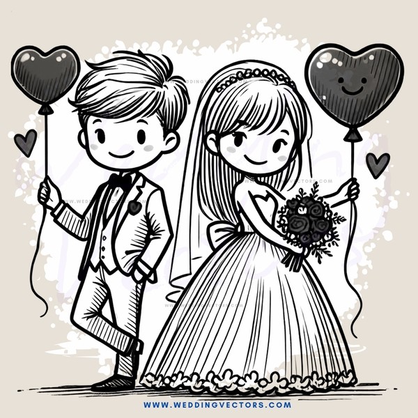 wedding couple posing for pictures with balloons