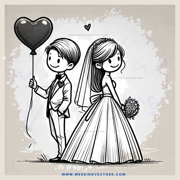bride and groom holding balloon
