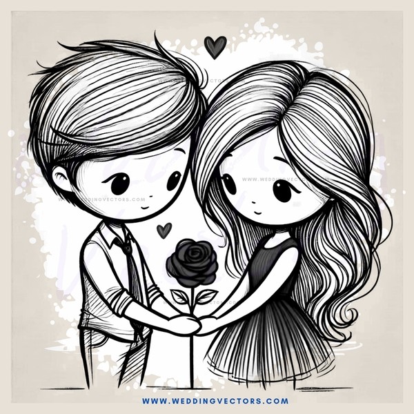 a boy and girl holding hands with flowers