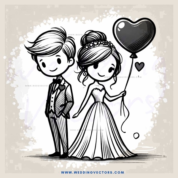 the bride and groom with heart balloon