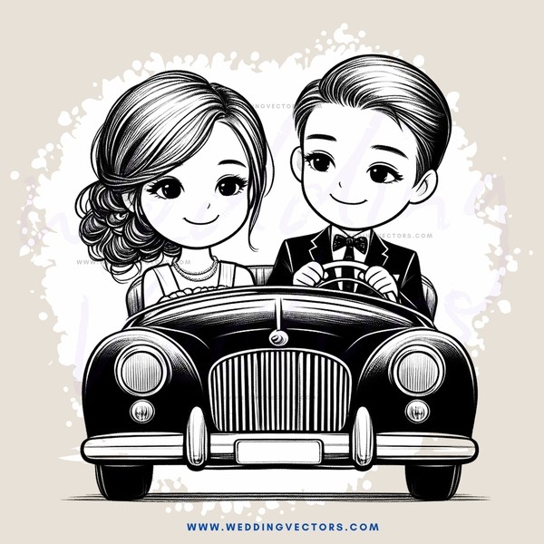a couple in a car smiling at each other