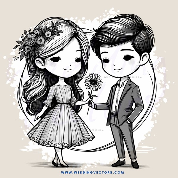a couple holding a flower and smiling