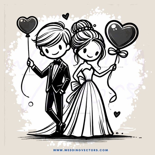 a couple holding hearts and balloons