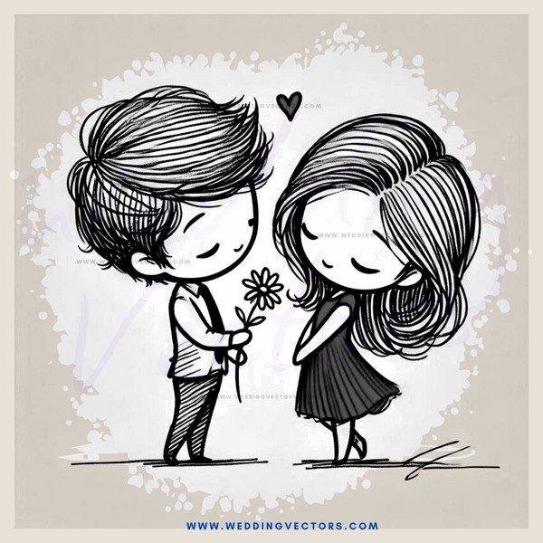 couple standing together with a flower and an i heart monogram