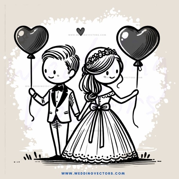a couple holding balloons and standing together