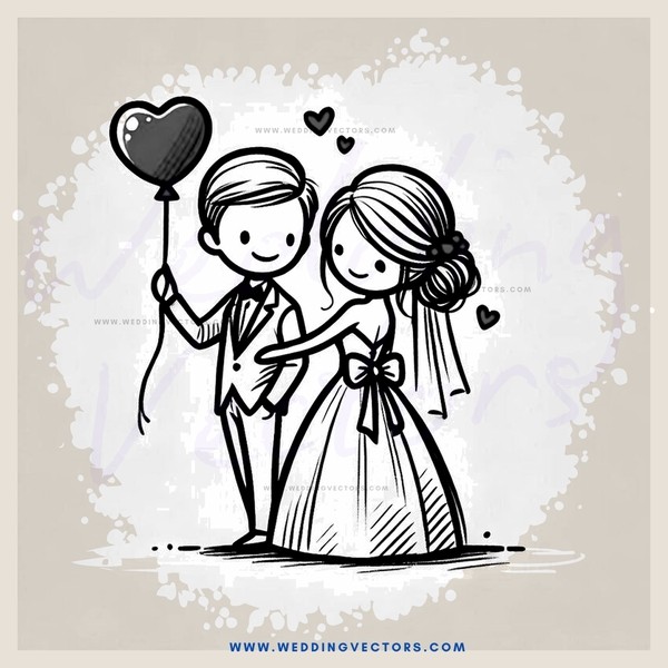 wedding couple posing with balloon heart