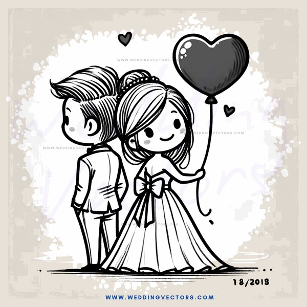 couple holding heart and balloon