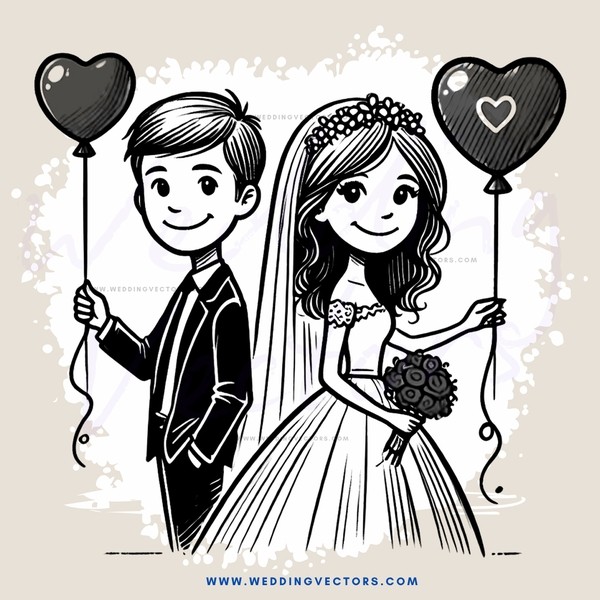 wedding bride & groom with balloons