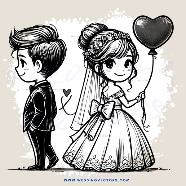a bride and groom in black and white