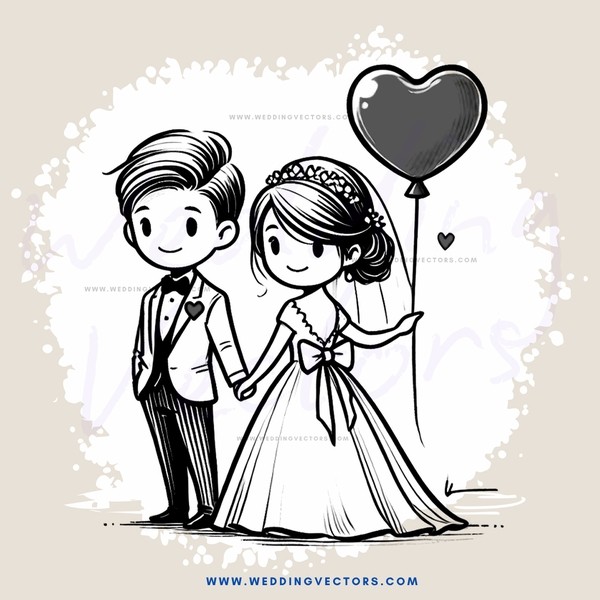 a bride and groom holding hands with an envelope in between them