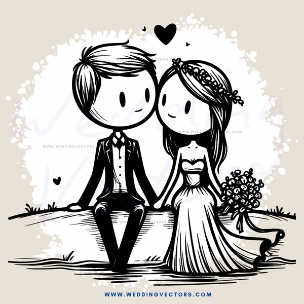 a couple in black and white illustration