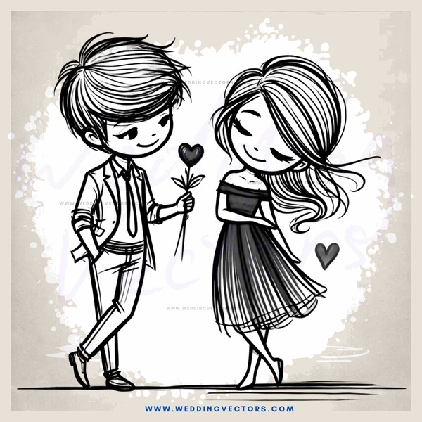boy and girl with flowers and hearts