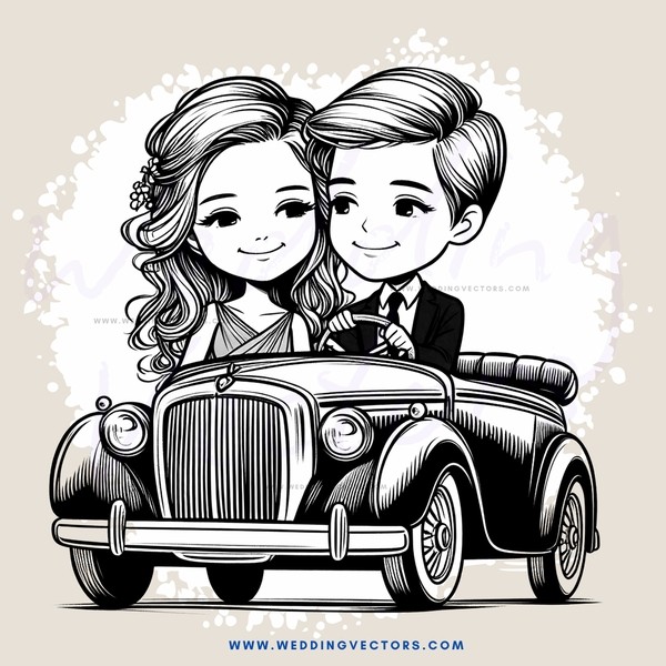 a couple in a vintage car