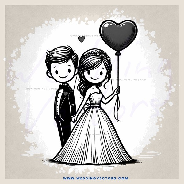 the bride and groom hold a balloon together