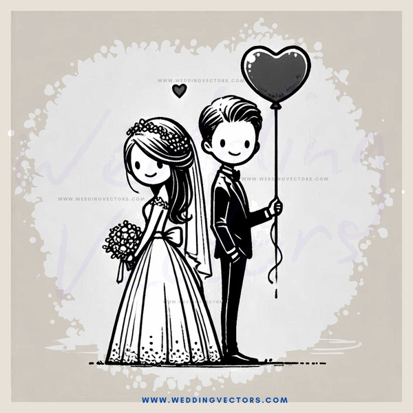 a bride and groom with balloons