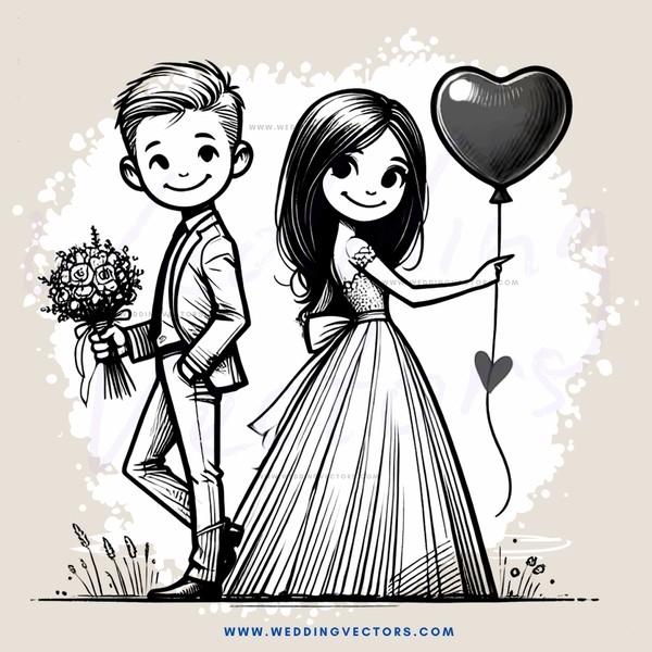 couple on a beach with flowers and a balloon