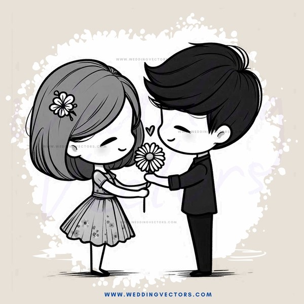 a couple holding a flower together