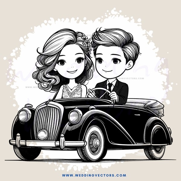 a couple in a vintage car