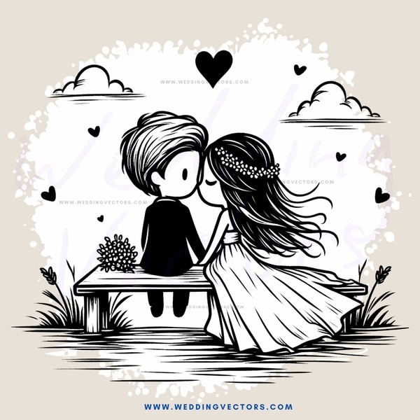 a romantic kiss on a bench by the lake