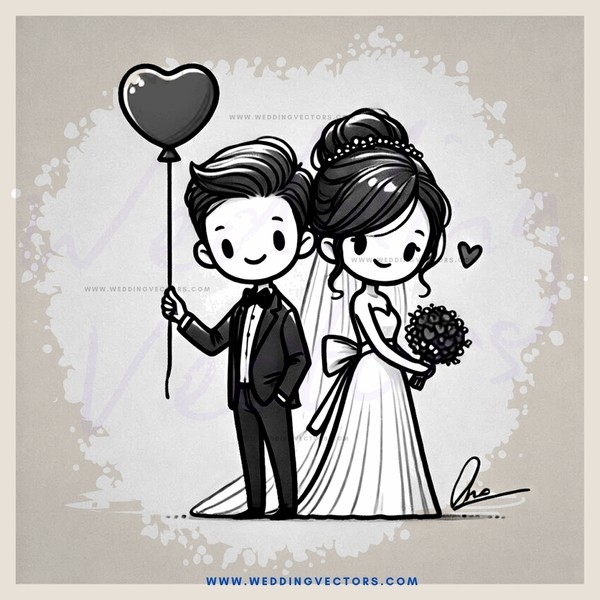 wedding bride & groom in black and white style