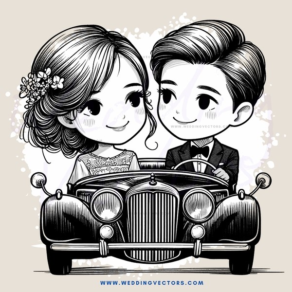 an old car with two smiling people in it