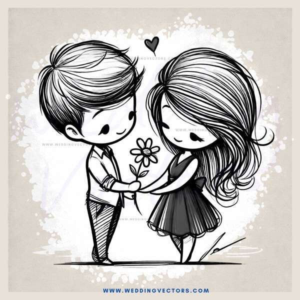 a couple in black and white with flowers