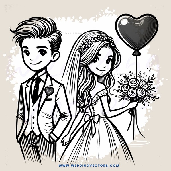 wedding bride and groom cartoon