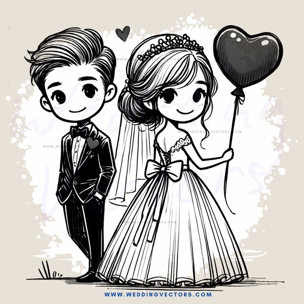 a bride and groom in black and white