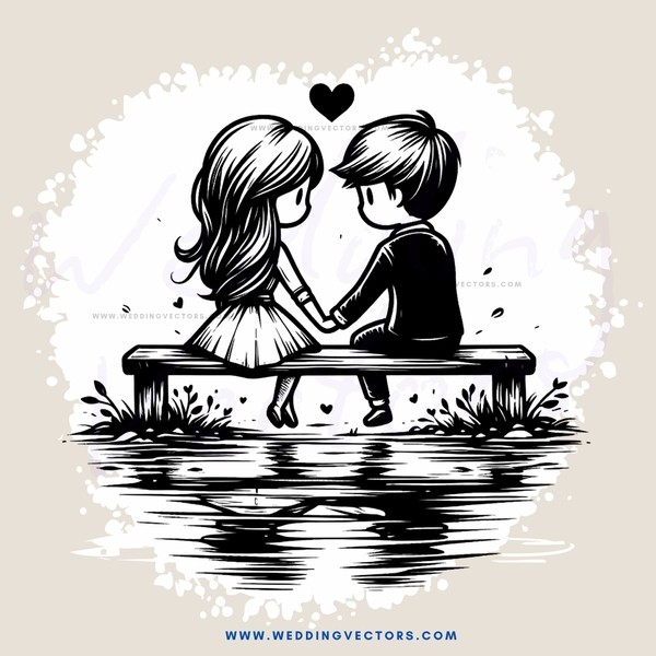 a boy and girl on a bench by water