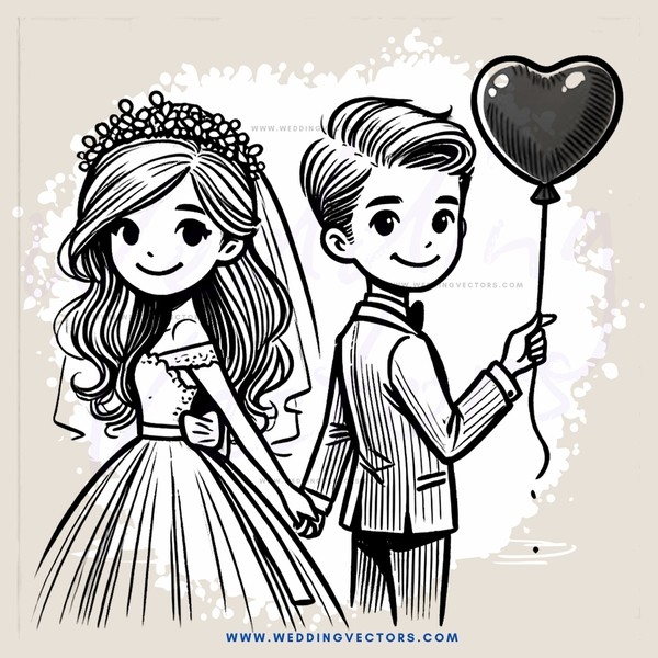 wedding comics drawing of a bride and groom