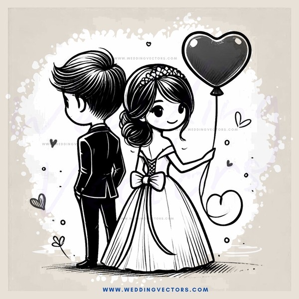 cartoon couple with balloon