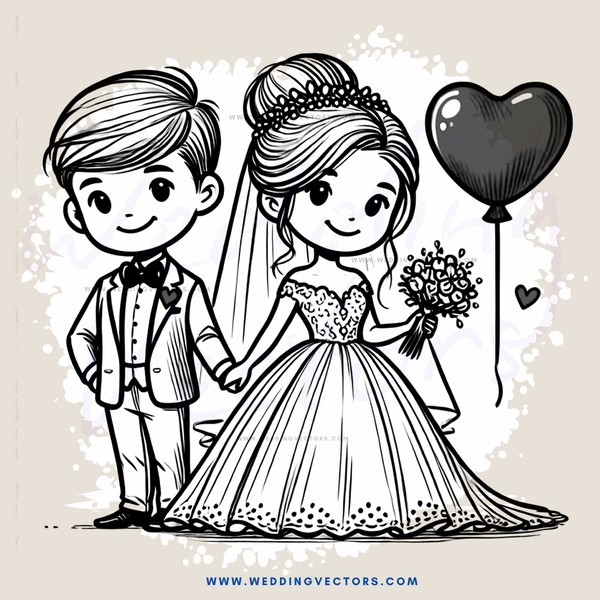 a bride and groom with balloons