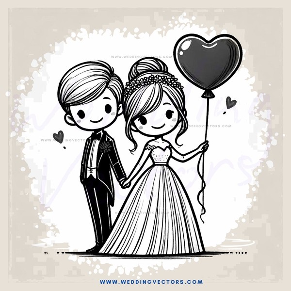 a couple with a balloon and hearts