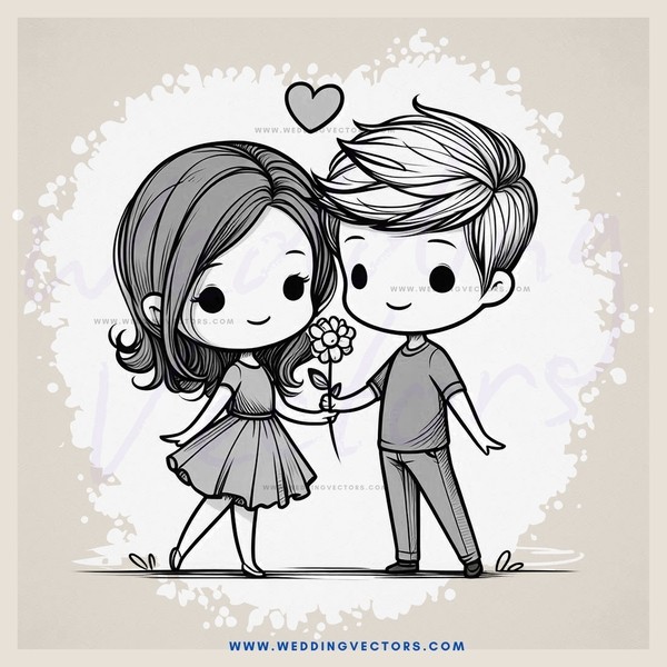two people kissing with hearts above them