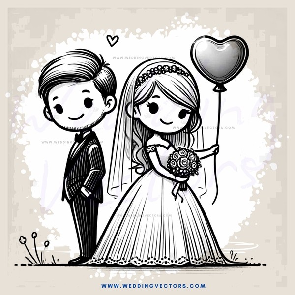 the wedding couple holding balloons