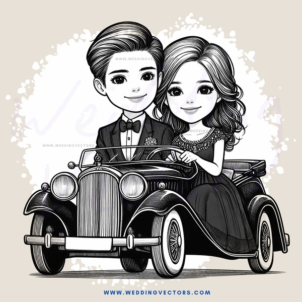 a couple in a vintage car