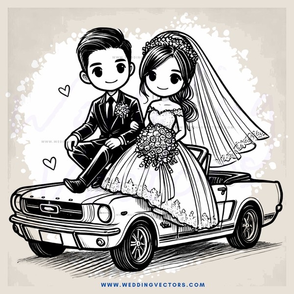 groom and bride on top of a car