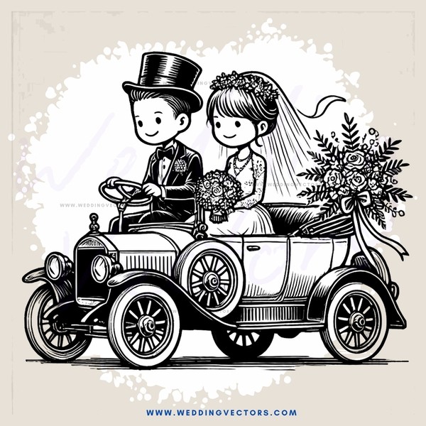 wedding carriage with bride and groom