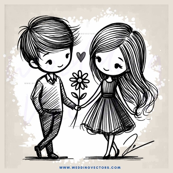 a boy and girl holding flowers