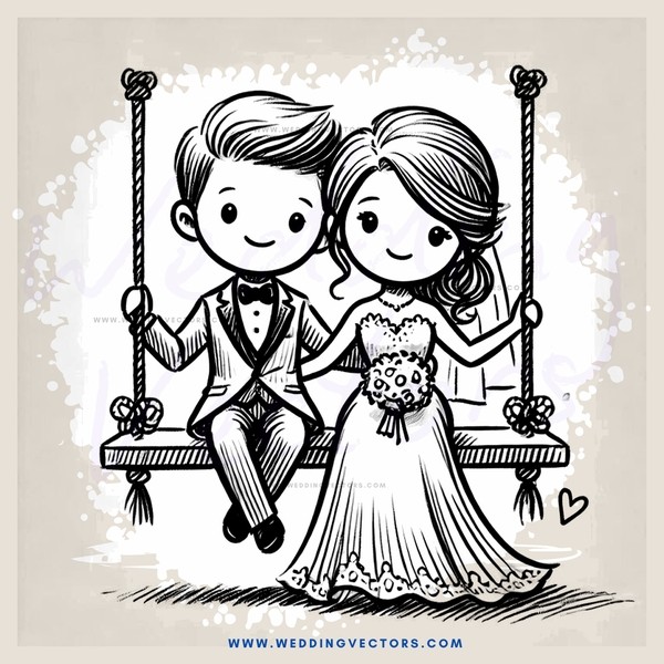 a couple on swings with a heart below them