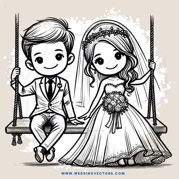 a bride and groom on swing