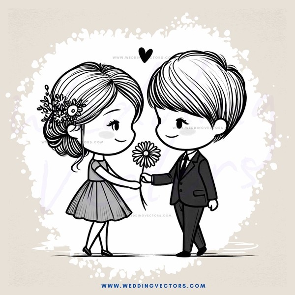 two children exchanging flowers