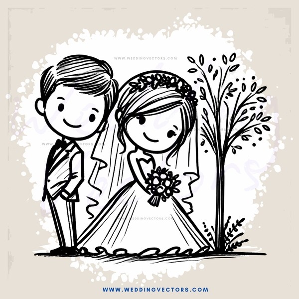 a couple standing under a tree