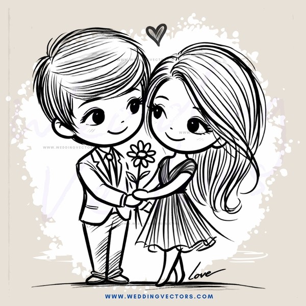 boy and girl hugging with flowers