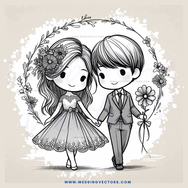 boy and girl holding hands with flowers in their hair