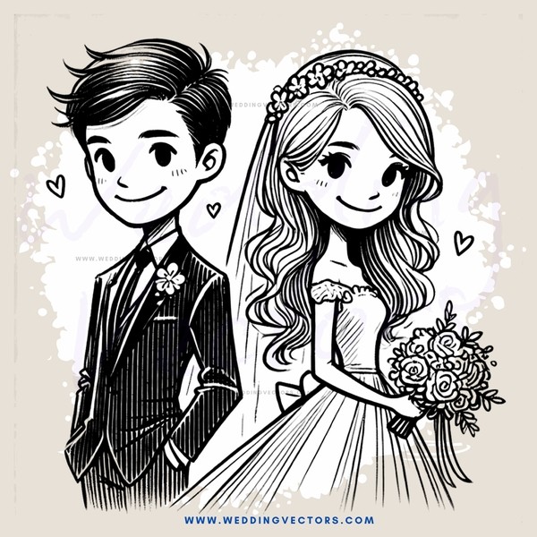 the groom and bride picture - cartoon style