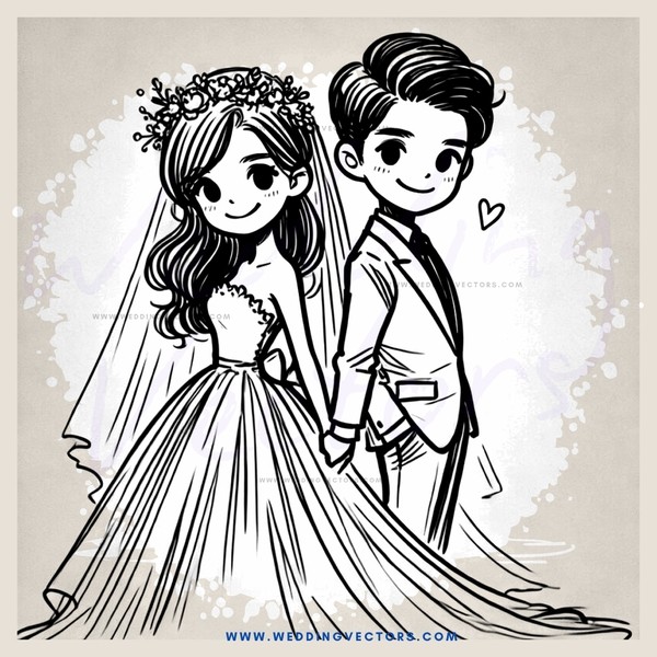 a bride and groom standing close together