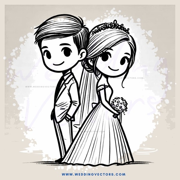 cartoon couple on their wedding day