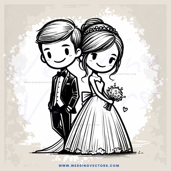 a bride and groom in wedding dresses