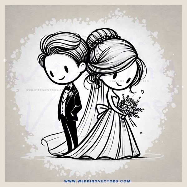 wedding bride and groom cartoon